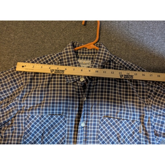 Carhartt Shirt Men's Medium Button Up Short Sleeve Relaxed Fit Blue Plaid - Picture 7 of 11